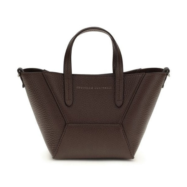 Brunello Cucinelli Bordeaux Calf Leather Bos Taurus Shoulder Bag