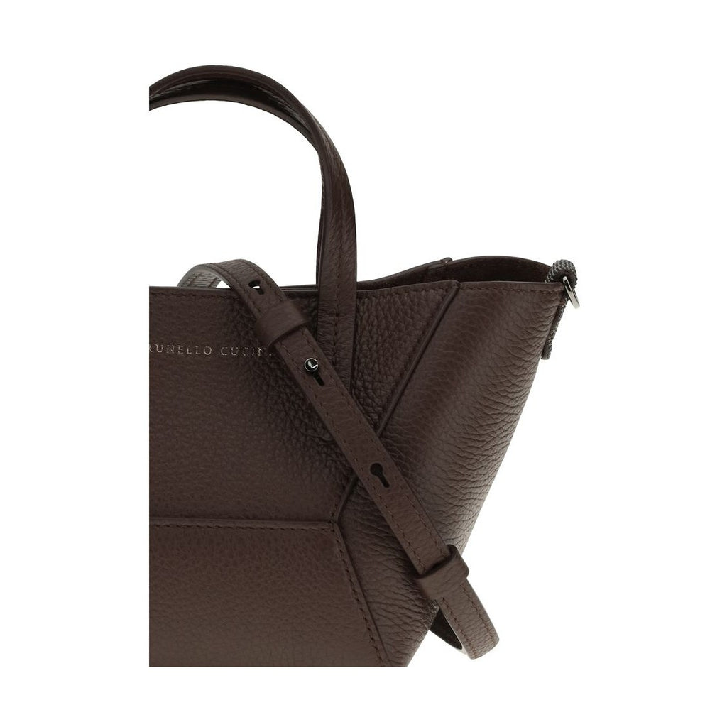 Brunello Cucinelli Bordeaux Calf Leather Bos Taurus Shoulder Bag