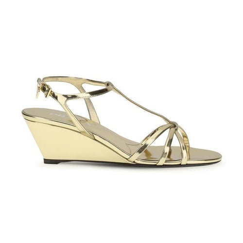 Prada Gold Calf Leather Bos Taurus Wedge Sandals