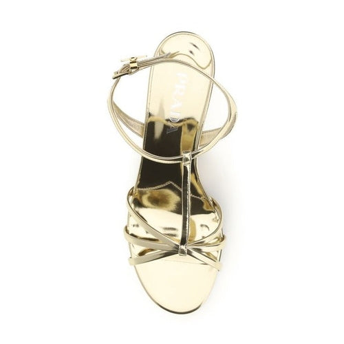Prada Gold Calf Leather Bos Taurus Wedge Sandals