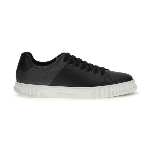 Ferragamo Black Calf Leather Bos Taurus Low Top Sneakers