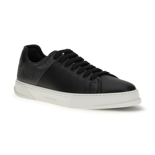 Ferragamo Black Calf Leather Bos Taurus Low Top Sneakers