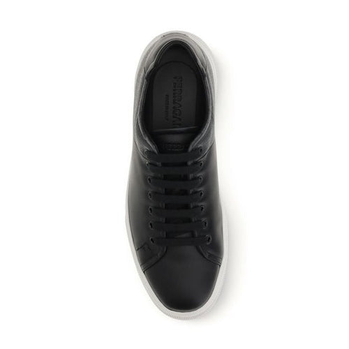 Ferragamo Black Calf Leather Bos Taurus Low Top Sneakers