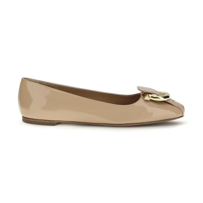 Ferragamo Beige Calf Leather Bos Taurus Ballet Flats