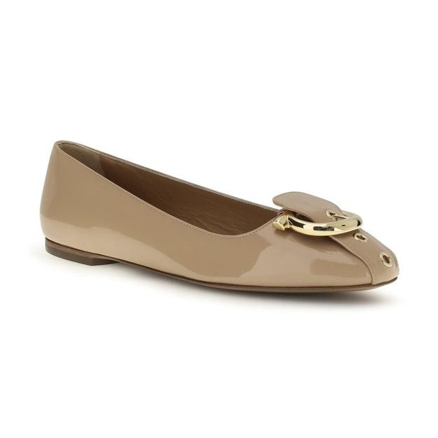 Ferragamo Beige Calf Leather Bos Taurus Ballet Flats