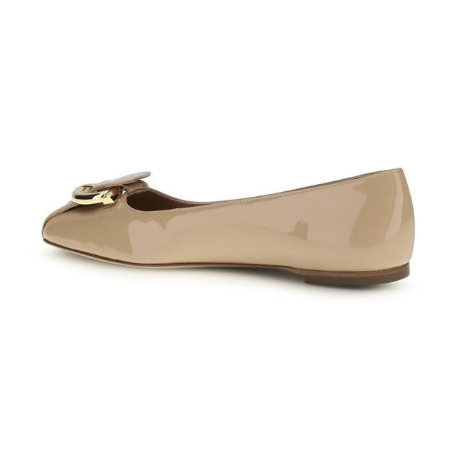 Ferragamo Beige Calf Leather Bos Taurus Ballet Flats