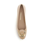 Ferragamo Beige Calf Leather Bos Taurus Ballet Flats