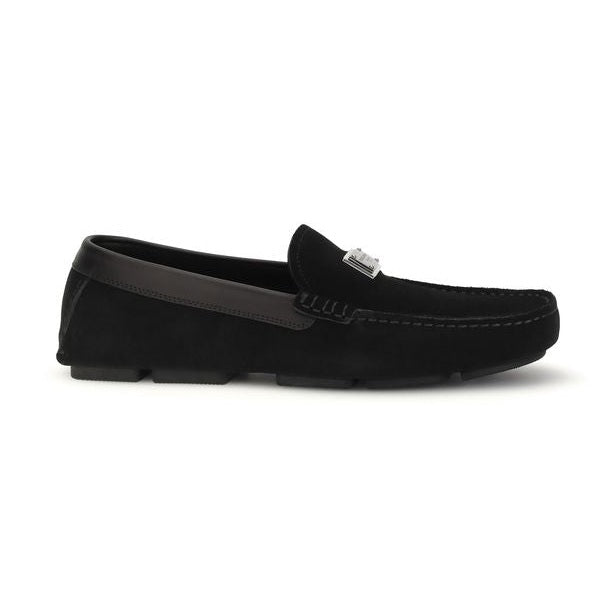 Dolce & Gabbana Black Calf Leather Bos Taurus Slip-On Loafers