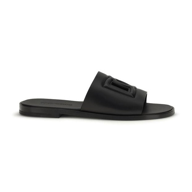 Dolce & Gabbana Black Calf Leather Bos Taurus Sandals