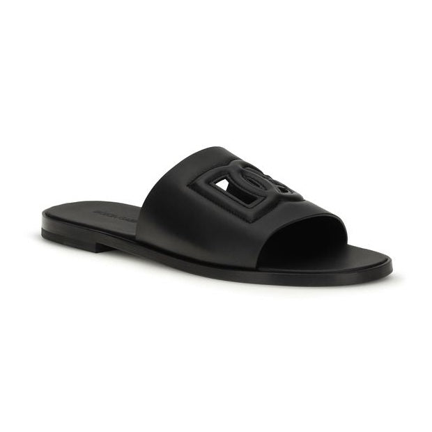 Dolce & Gabbana Black Calf Leather Bos Taurus Sandals