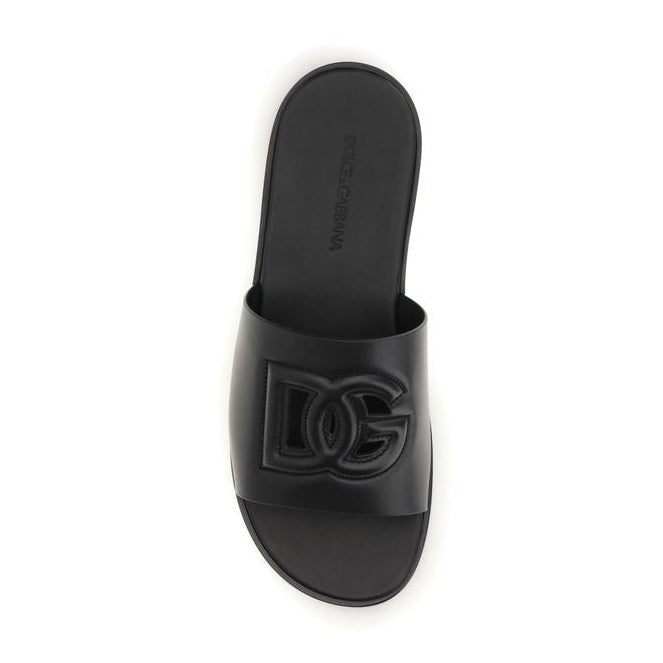 Dolce & Gabbana Black Calf Leather Bos Taurus Sandals