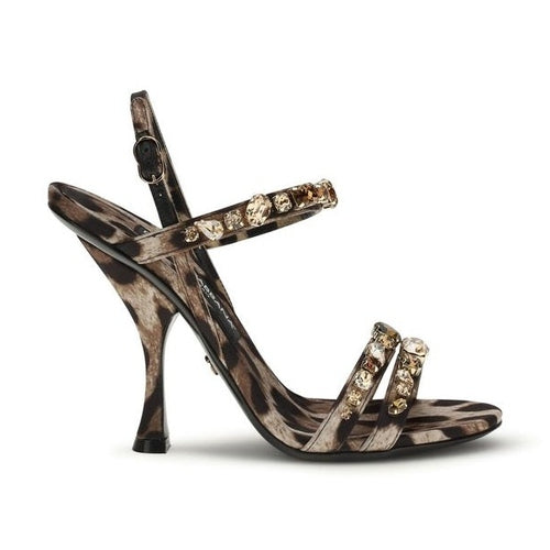 Dolce & Gabbana Brown Fabric Stiletto Heel Sandals