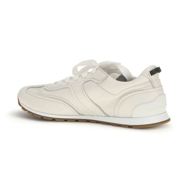 Brunello Cucinelli White Calf Leather Bos Taurus Low Top Sneakers