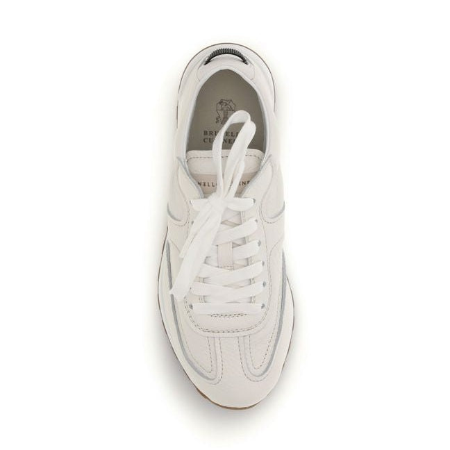 Brunello Cucinelli White Calf Leather Bos Taurus Low Top Sneakers