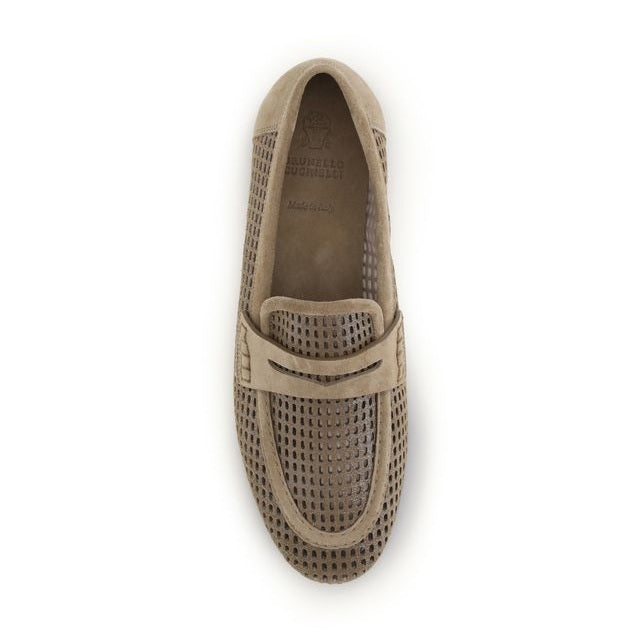 Brunello Cucinelli Beige Calf Leather Bos Taurus Slip-On Loafers