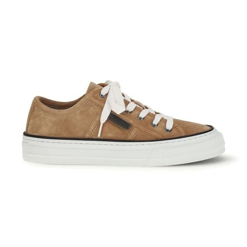 Brunello Cucinelli Beige Calf Leather Bos Taurus Low Top Sneakers