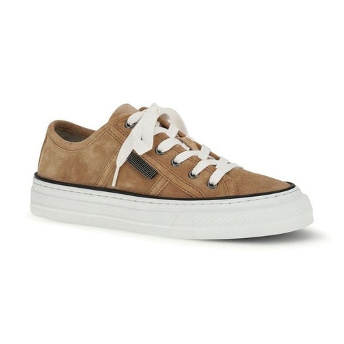 Brunello Cucinelli Beige Calf Leather Bos Taurus Low Top Sneakers