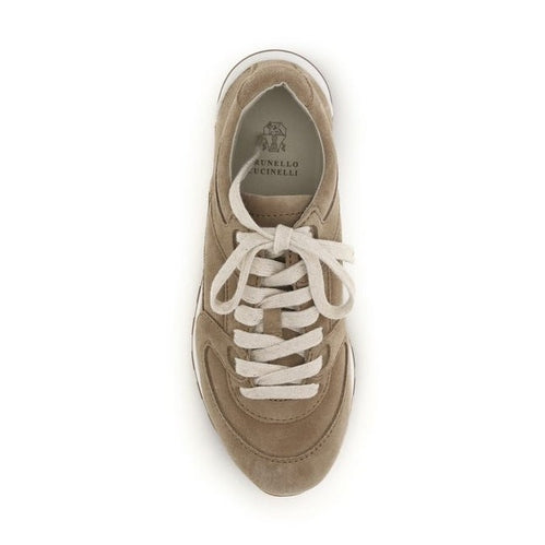 Brunello Cucinelli Beige Calf Leather Bos Taurus Low Top Sneakers