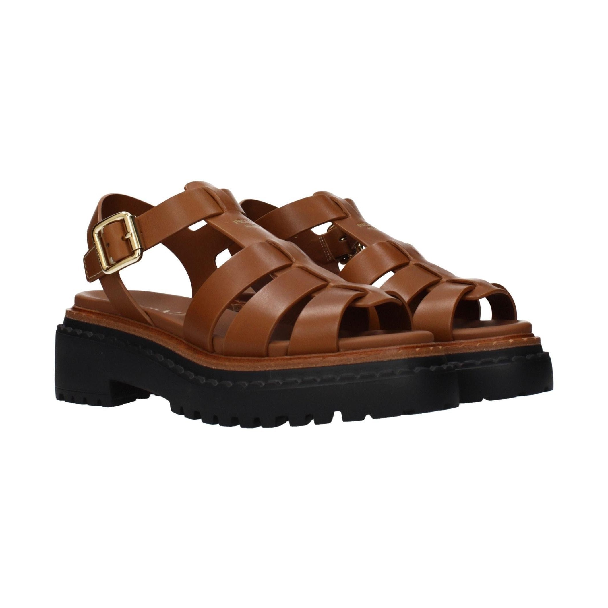 Prada Brown Leather Platform Sandals