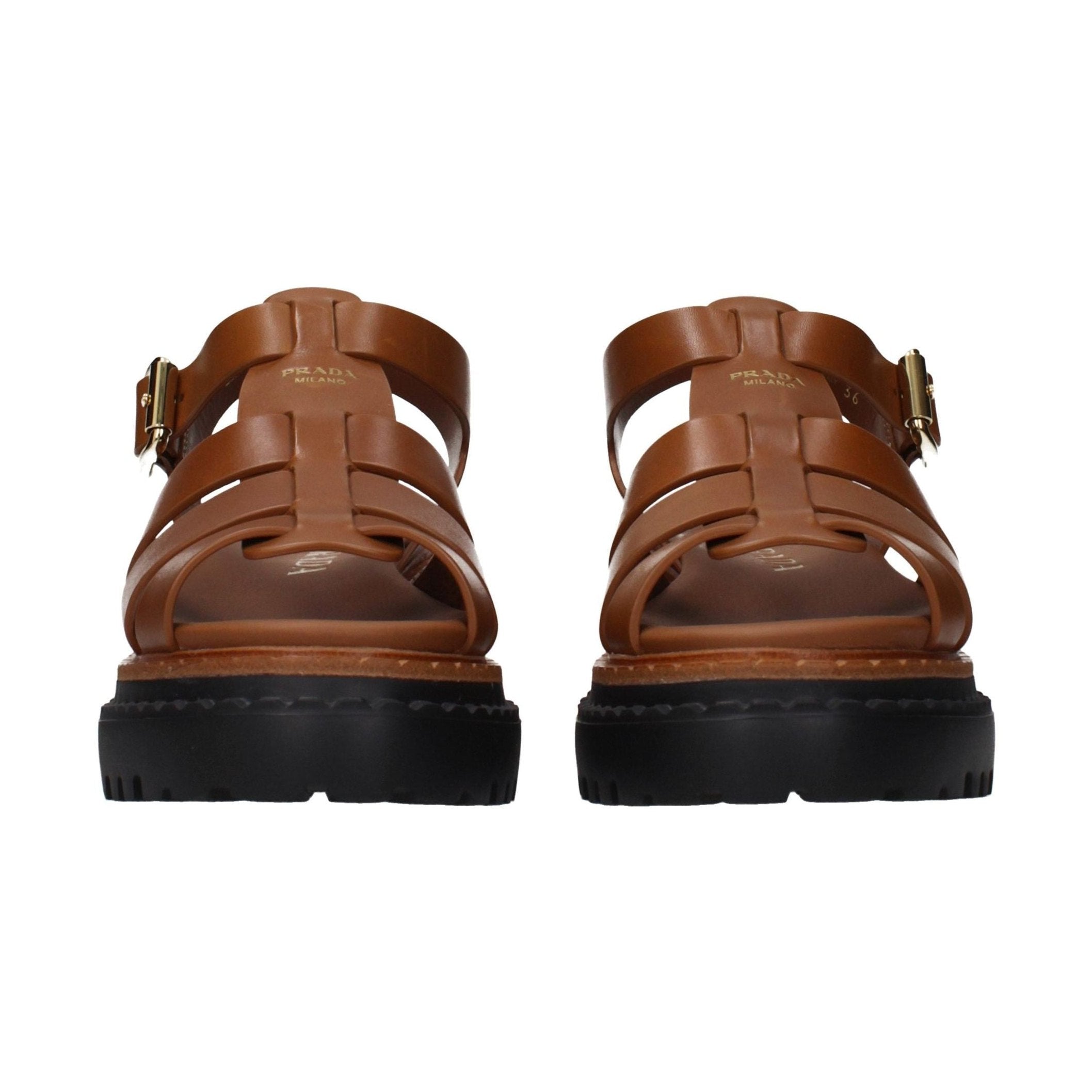 Prada Brown Leather Platform Sandals