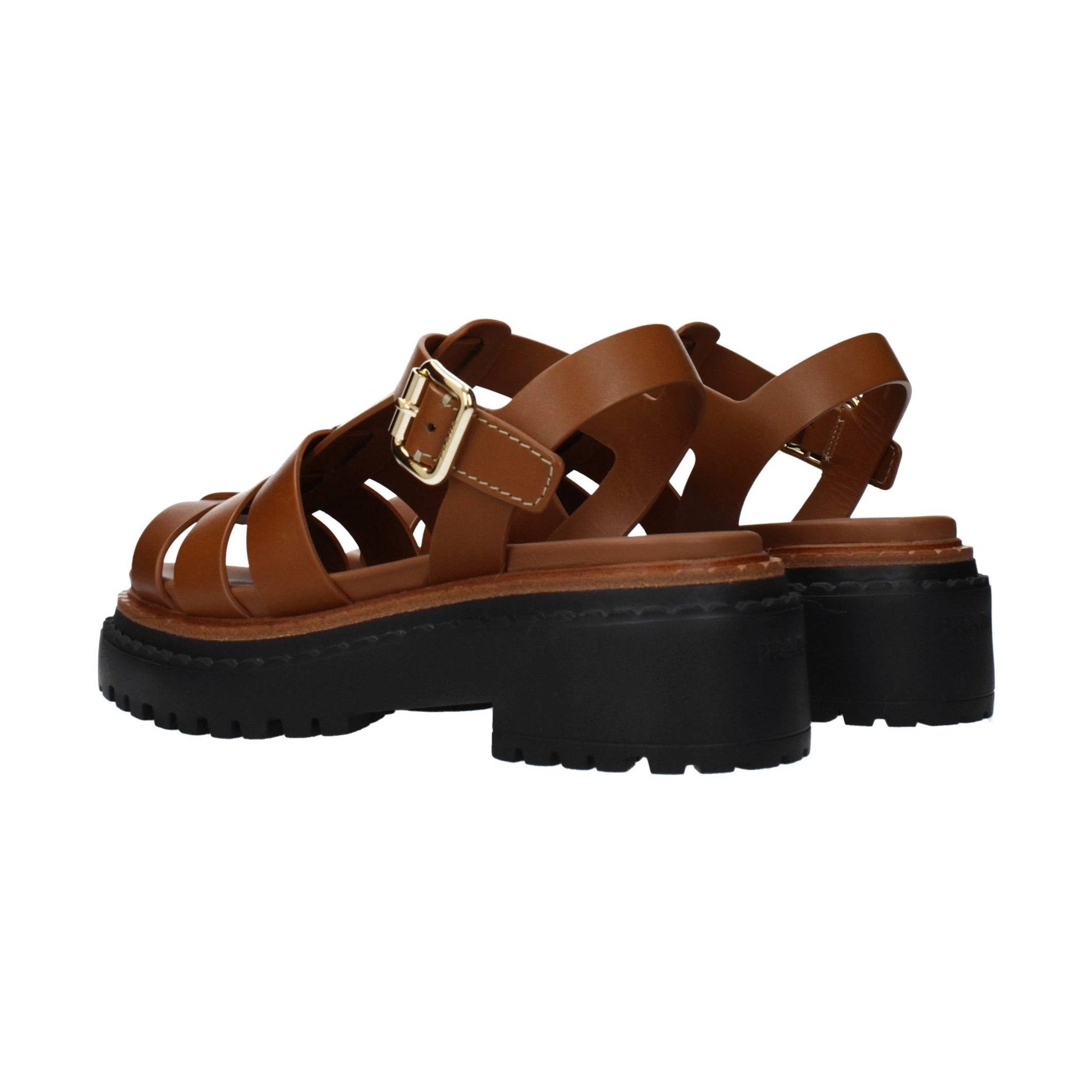 Prada Brown Leather Platform Sandals