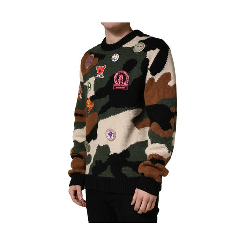 Dolce & Gabbana Multicolor Intarsia-Knit Camouflage Pullover Sweater
