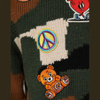 Multicolor Intarsia-Knit Camouflage Pullover Sweater