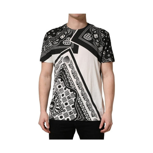 Dolce & Gabbana Black White Bandana Cotton Crew Neck  T-shirt