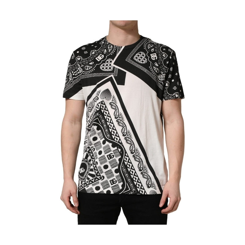 Dolce & Gabbana Black White Bandana Cotton Crew Neck  T-shirt