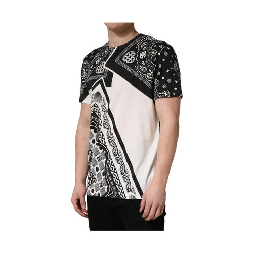 Dolce & Gabbana Black White Bandana Cotton Crew Neck  T-shirt