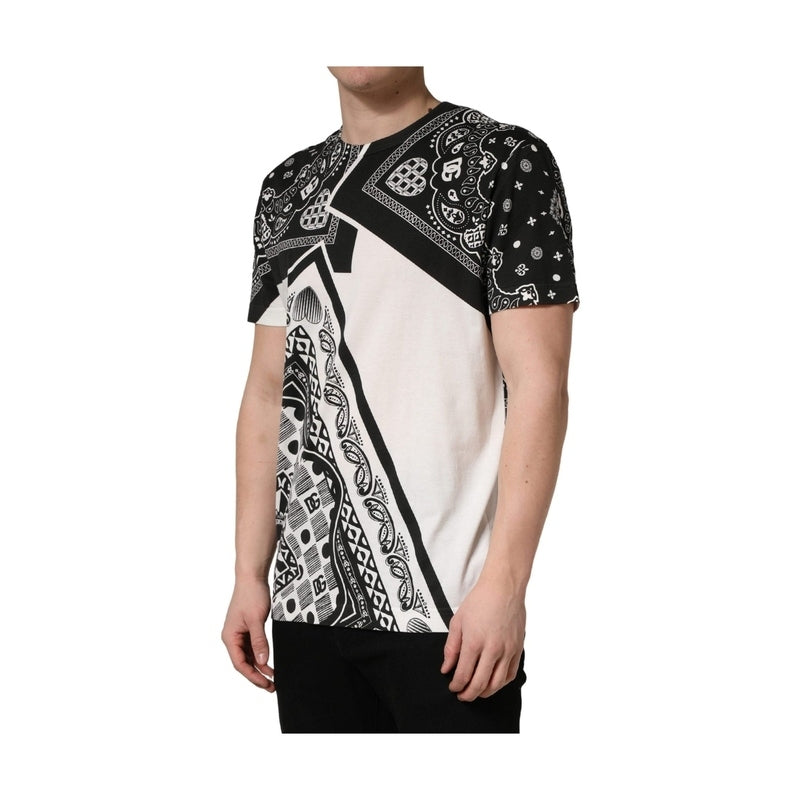 Dolce & Gabbana Black White Bandana Cotton Crew Neck  T-shirt