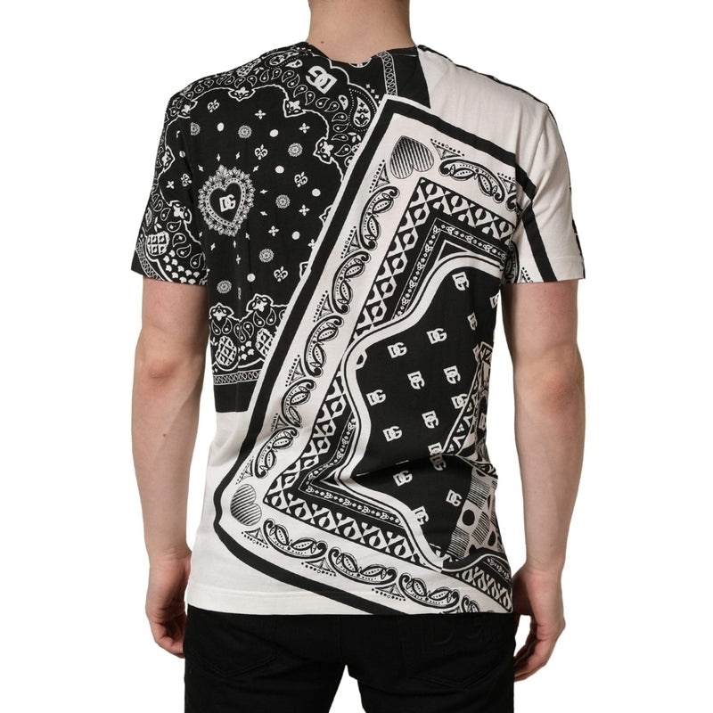 Dolce & Gabbana Black White Bandana Cotton Crew Neck  T-shirt