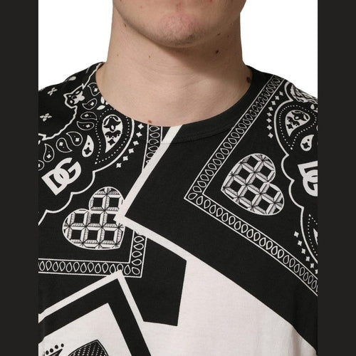Dolce & Gabbana Black White Bandana Cotton Crew Neck  T-shirt