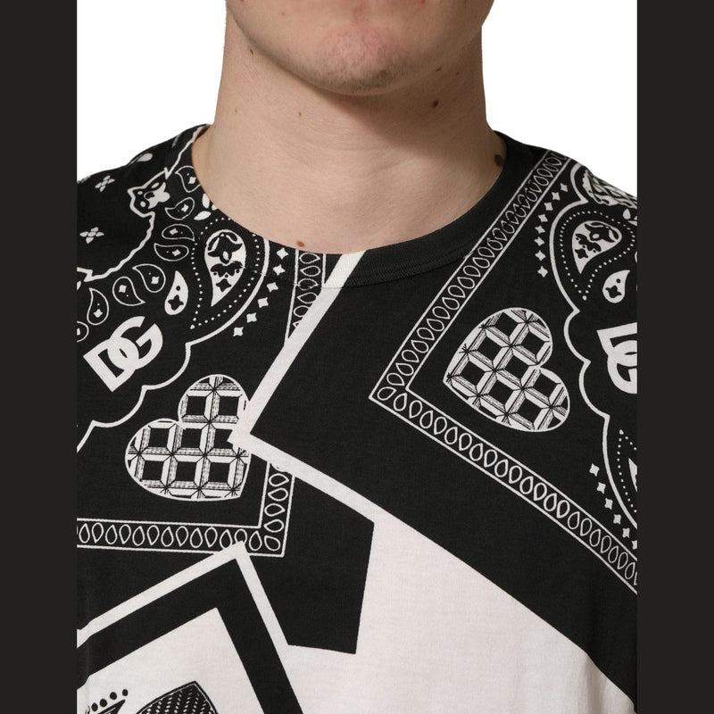 Dolce & Gabbana Black White Bandana Cotton Crew Neck  T-shirt