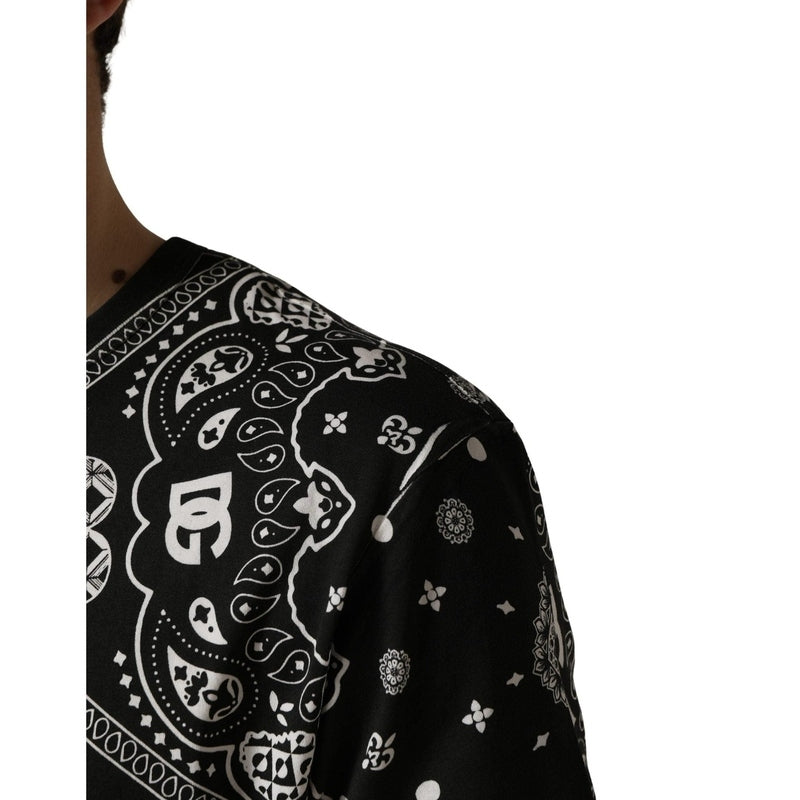 Dolce & Gabbana Black White Bandana Cotton Crew Neck  T-shirt