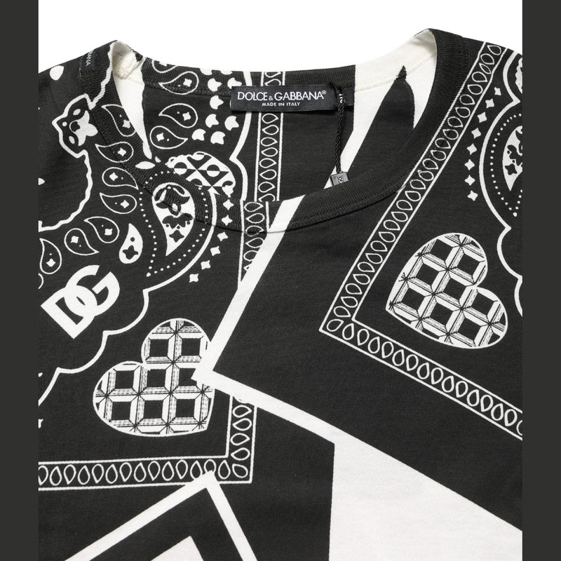 Dolce & Gabbana Black White Bandana Cotton Crew Neck  T-shirt