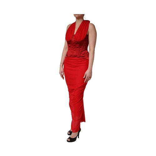 Dolce & Gabbana Red Halter Corset Sleeveless Sheath  Dress