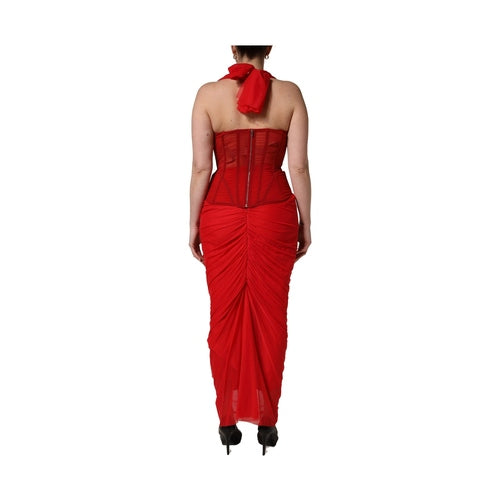 Dolce & Gabbana Red Halter Corset Sleeveless Sheath  Dress