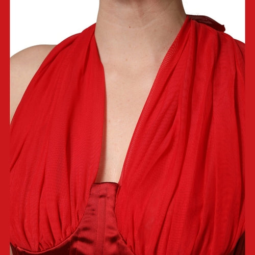 Dolce & Gabbana Red Halter Corset Sleeveless Sheath  Dress
