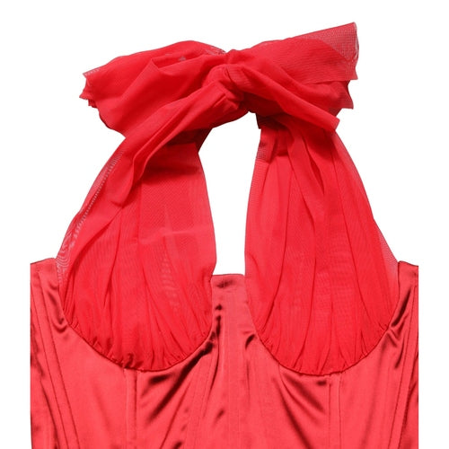 Dolce & Gabbana Red Halter Corset Sleeveless Sheath  Dress