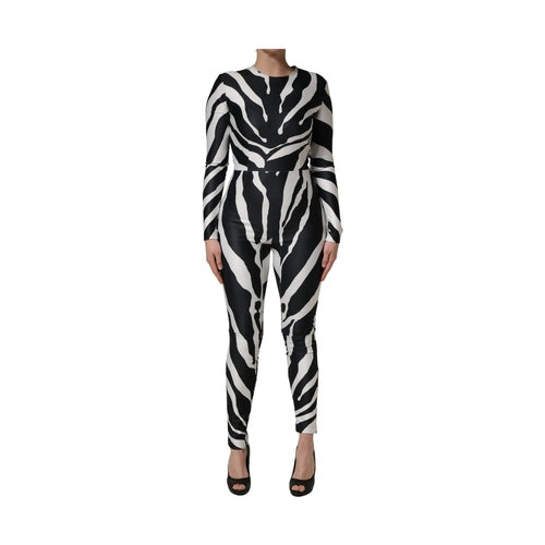 Dolce & Gabbana Black White Polyester Zebra Pattern Jumpsuit