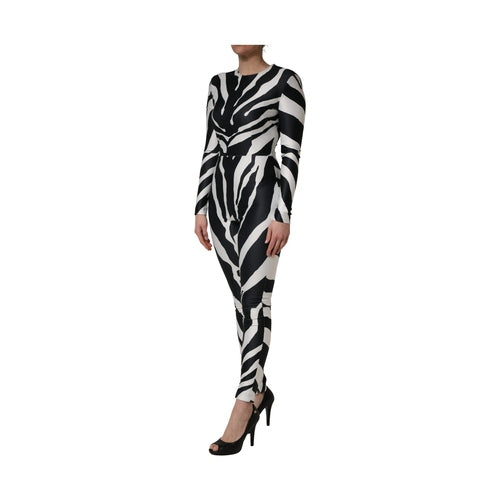 Dolce & Gabbana Black White Polyester Zebra Pattern Jumpsuit