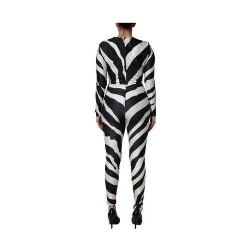 Dolce & Gabbana Black White Polyester Zebra Pattern Jumpsuit