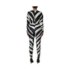 Dolce & Gabbana Black White Polyester Zebra Pattern Jumpsuit
