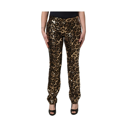 Dolce & Gabbana Gold Leopard Sequined Straight Trouser Pants