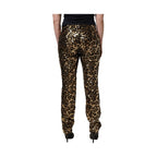 Dolce & Gabbana Gold Leopard Sequined Straight Trouser Pants