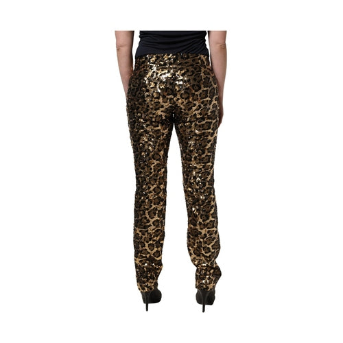 Dolce & Gabbana Gold Leopard Sequined Straight Trouser Pants