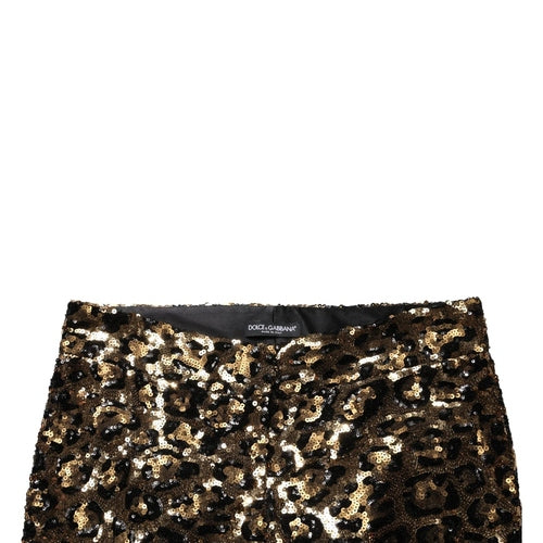 Dolce & Gabbana Gold Leopard Sequined Straight Trouser Pants