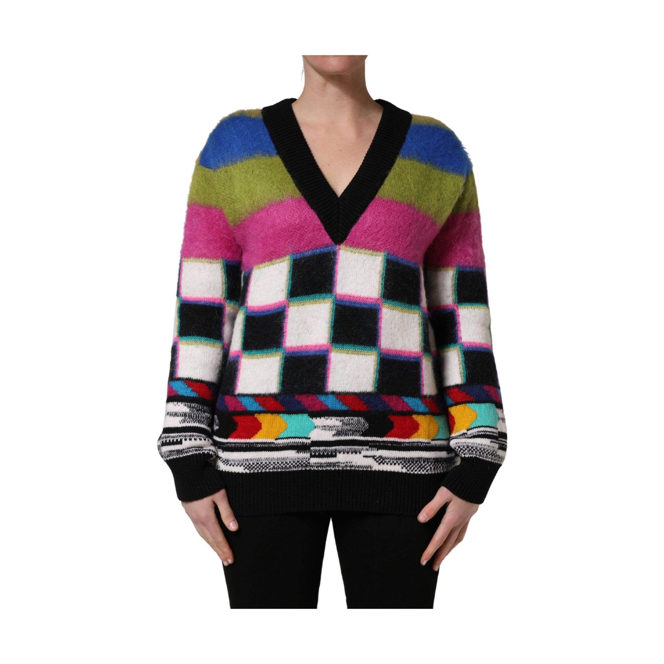 Dolce & Gabbana Multicolor Stripes V-neck Pullover Sweater