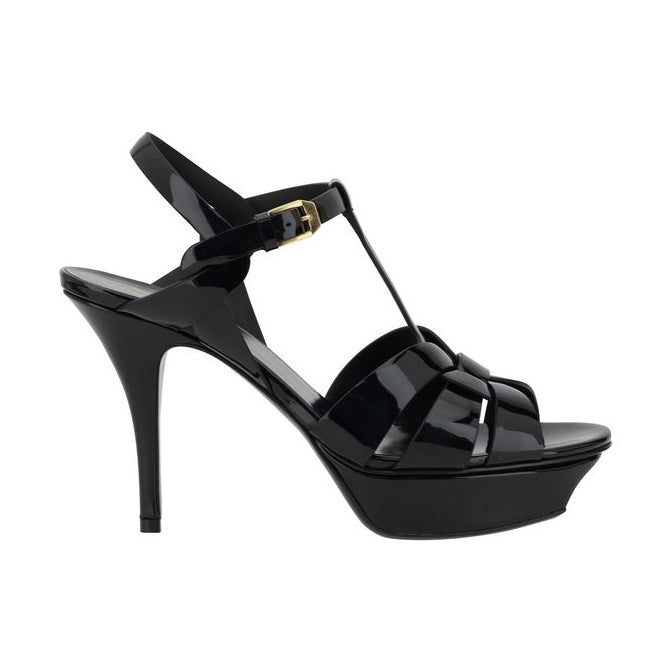 Saint Laurent Black Calf Leather Bos Taurus Stiletto Heel Sandals